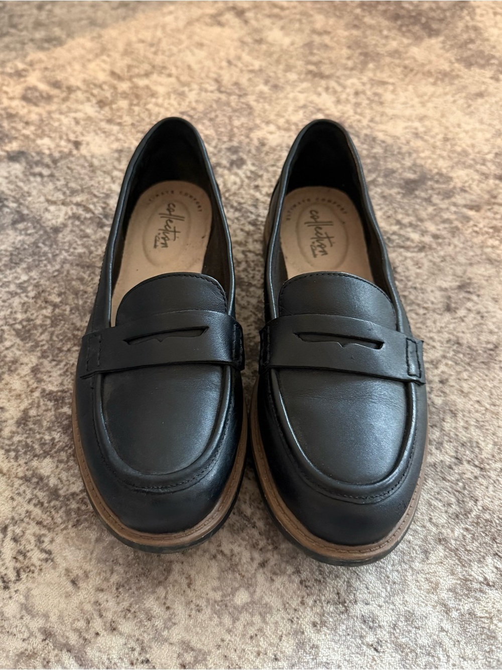 Clarks Black Leather Penny Loafers Women’s Size 7.5 Chunky Comfort